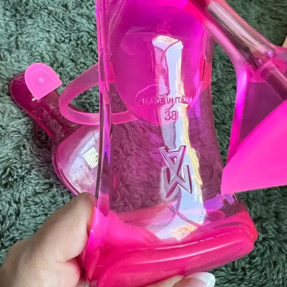 Amina Muaddi Brito PVC Heeled Sandals EU 38 US 7.5 Hot Pink Barbie New - Picture 10 of 10